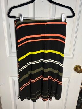 Apt. 9 Black Skirt with Coral, Neon Yellow, Olive and White Stripes